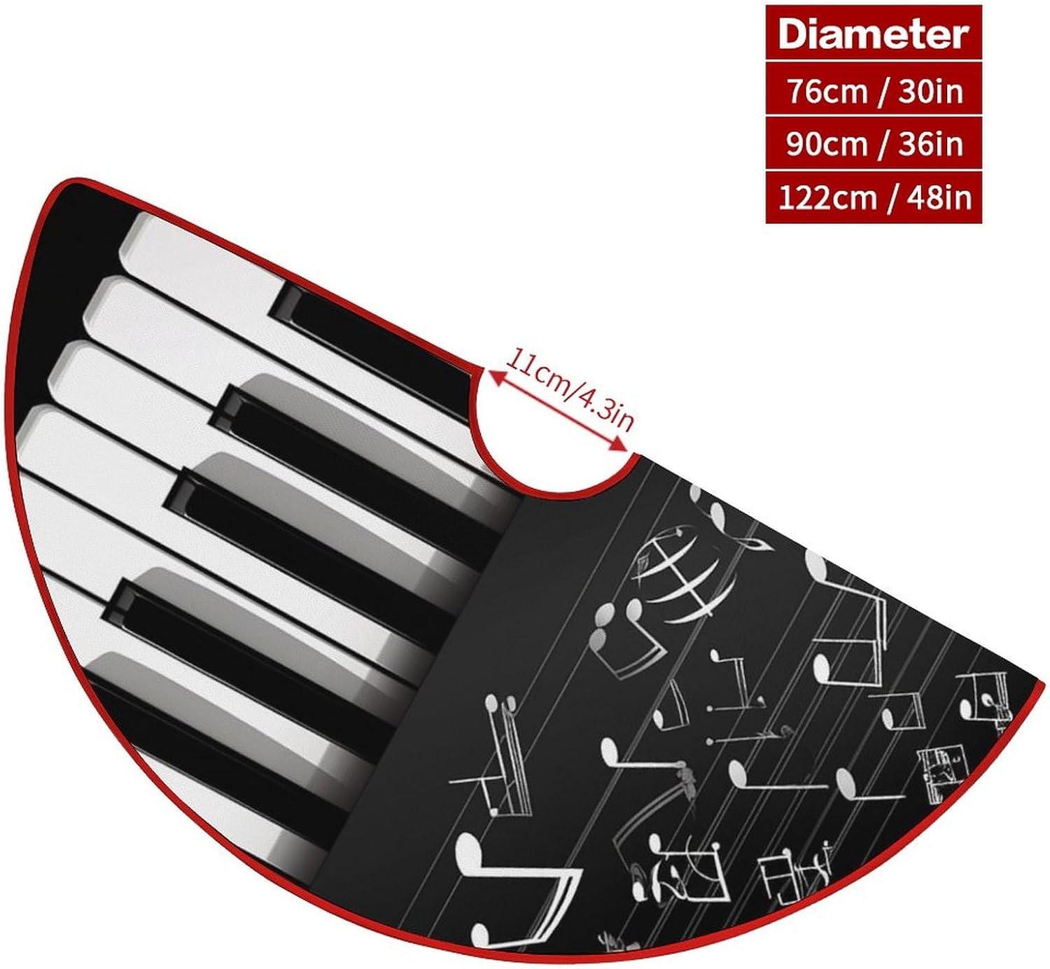 Christmas Tree Skirt 48 Inch Piano Keys with Musical Notes Xmas Tree Skirt Ornament Christmas Tree Collar for Merry Christmas Party Winter Holiday Christmas Tree Mat Decoration