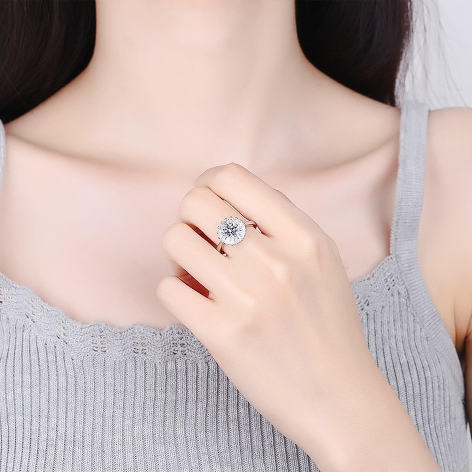 Moissanite obrączki ślubne dla kobiet białe złoto pierścionki 18K elegancki kwiat 1 ct cyrkonia rozmiar H 1/2 moda dla lesbijek biżuteria koktajlowa