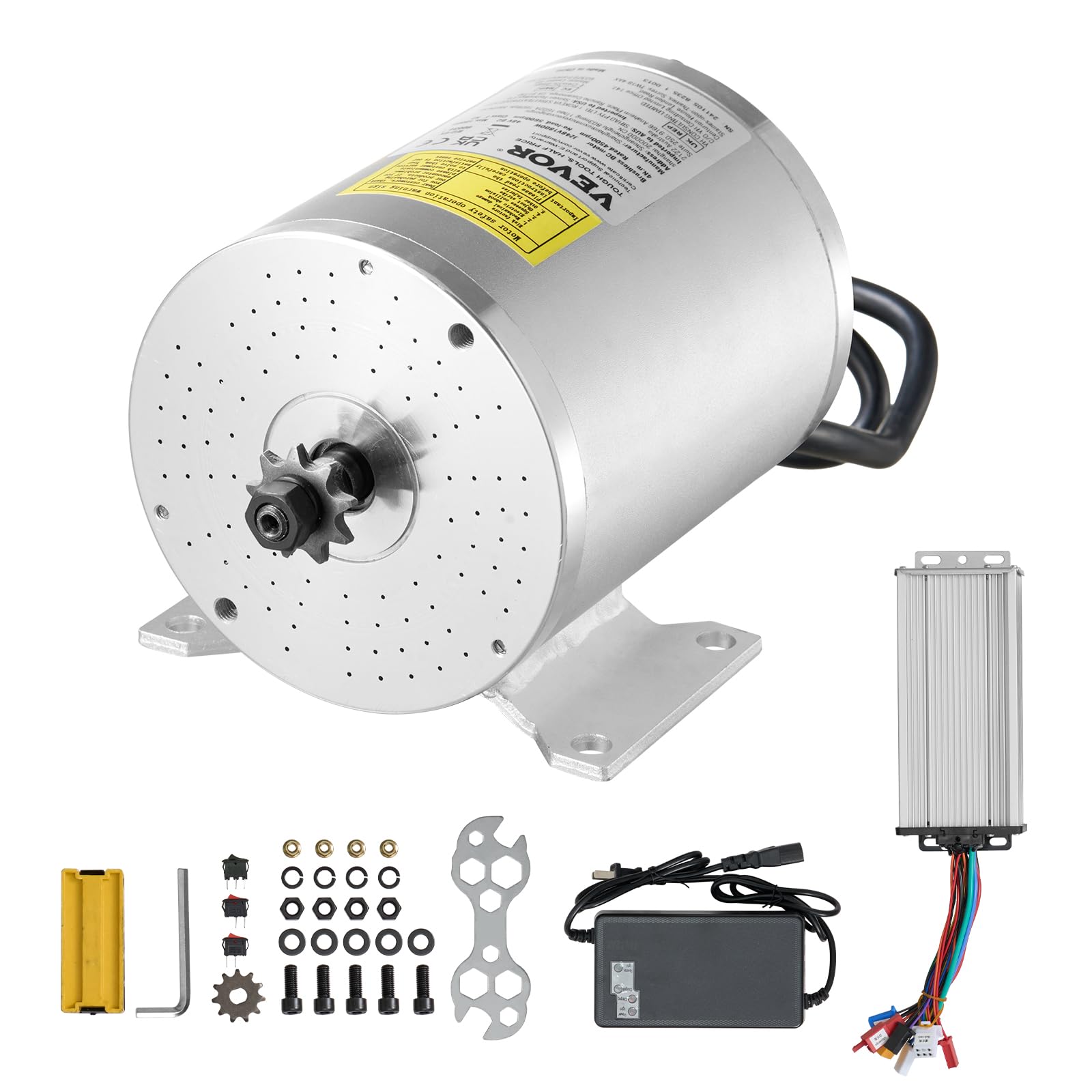 VEVOR Kit Motore Elettrico Brushless DC da 1800 W Motore 48 V a 4500 giri/​min con Regolatore di Velocità Aggiornato, Funzionamento Silenzioso Affidabile per Go-​Kart, Bici Elettriche, Moto, Scooter
