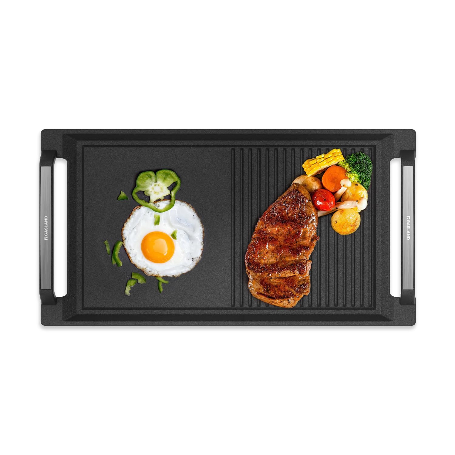 GASLAND IHGD-S23C Piastra Grill con Maniglie Laterali, Teglie per Piani Cottura a Induzione, Ghisa con Rivestimento in Teflon: Protezione Antiaderente e Antiruggine, Accessori, Vassoio Grill
