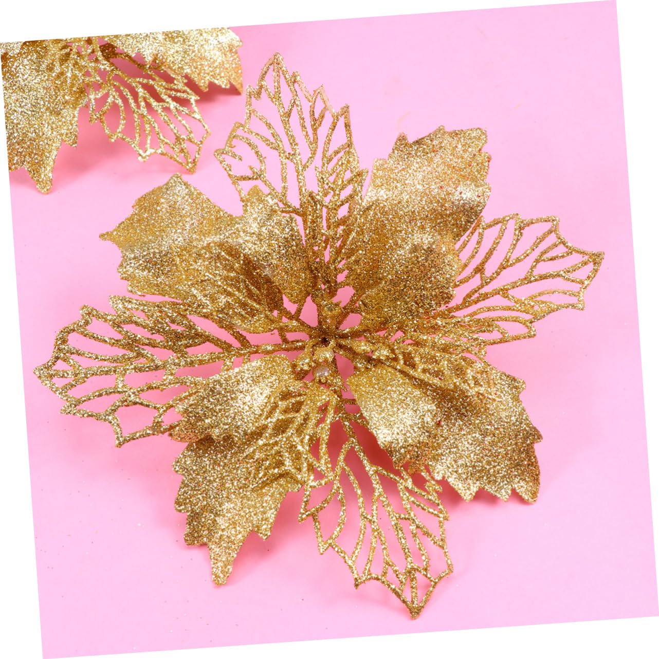 Abaodam 36 Piezas De Flores De Pascua con Purpurina Huecas Artificiales para Decorar El Árbol De Navidad Fáciles De Hacer.