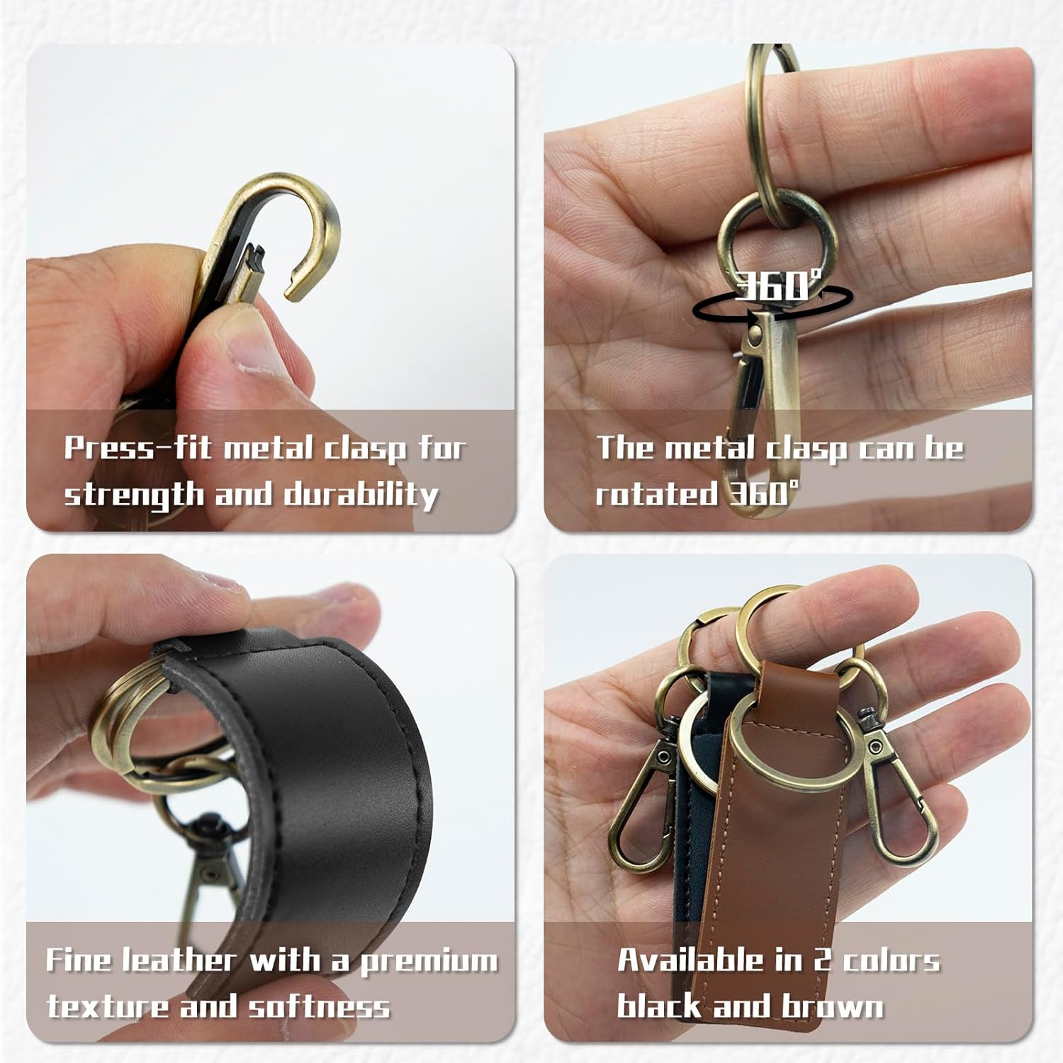4 PCS PU Leather Key Chains Leather Key Ring Car Key Chain Holder for Women and Men Brown, Black Keychain for Key Fob - Image 4