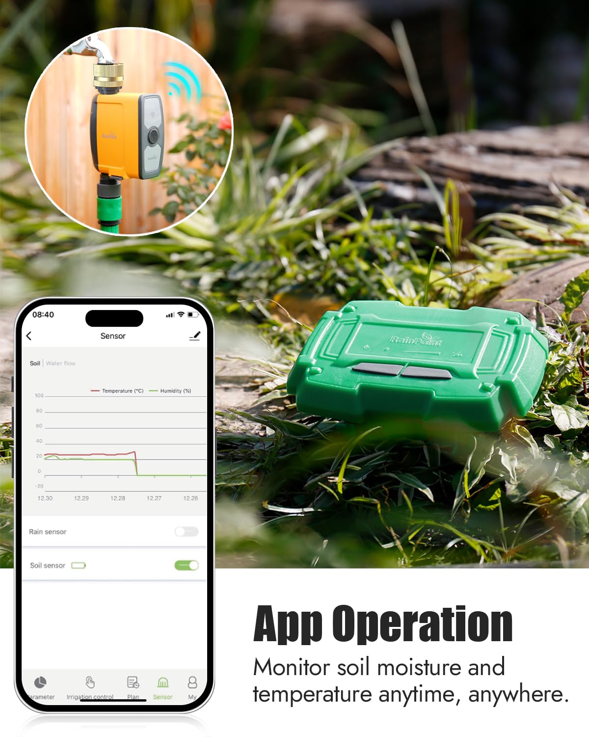Amazon.com : RAINPOINT WiFi Soil Moisture Sensor - Wireless Soil Moisture  Sensor - Must be Used with TTV103WRF or TTV203WRF WiFi Sprinkler Timer and  TWG004WRF WiFi Hub (Only Include Soil Tester) :