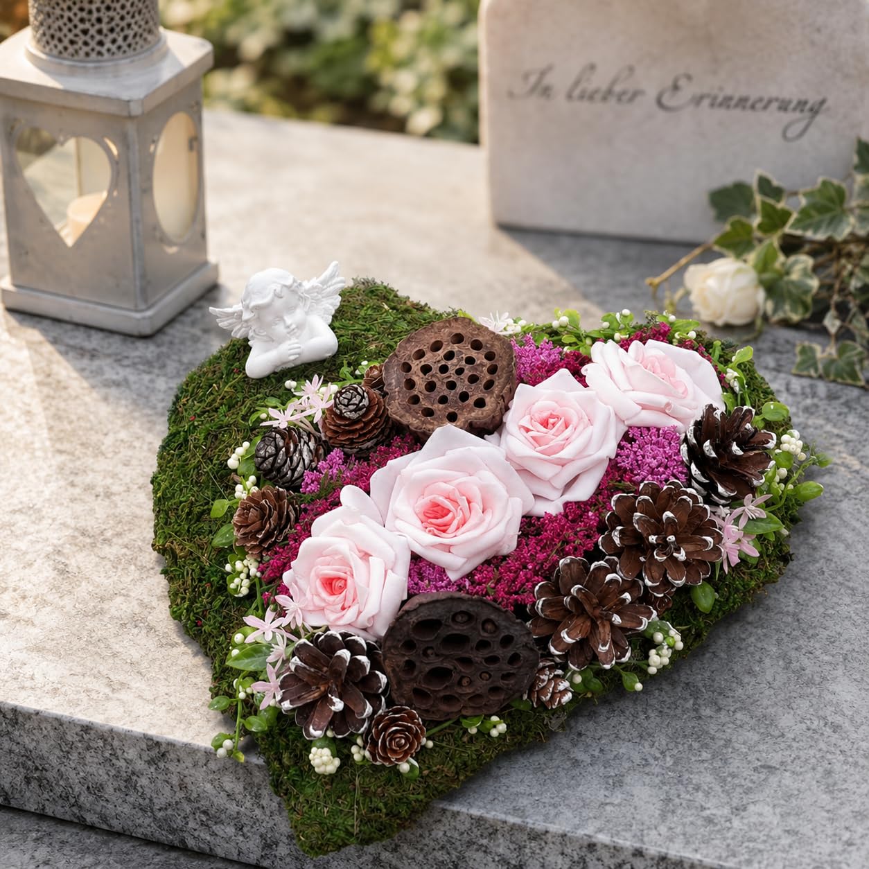Der kleine Dekoladen Deko & Geschenke by Sabine Faust Lünen Grabschmuck Herz rosa Engel Totensonntag Grabaufleger Grabgesteck Allerheiligen Trauergesteck künstliche wetterbeständige Grabdeko