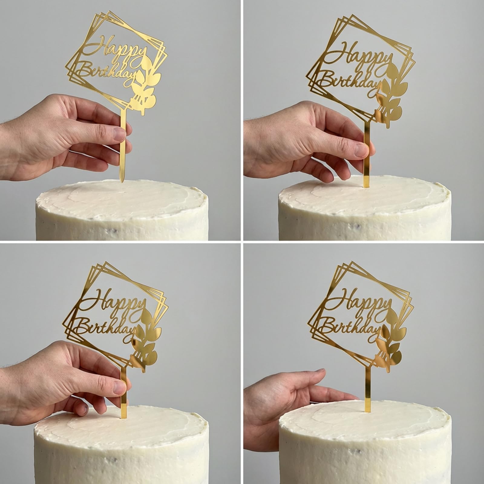 Happy Birthday Cake Topper Gold - Acrylic Elegant Cake Decoration with Geometric Design for Adult Party, Wedding, Anniversary — view 7