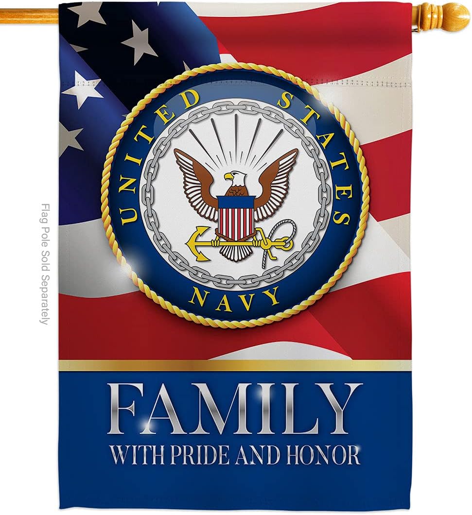 US Navy Family Honor House Flag - Armed Forces USN Seabee United State American Military Veteran Retire Official - Decoration Banner Small Garden Yard Gift Double-Sided Made in USA 28 X 40