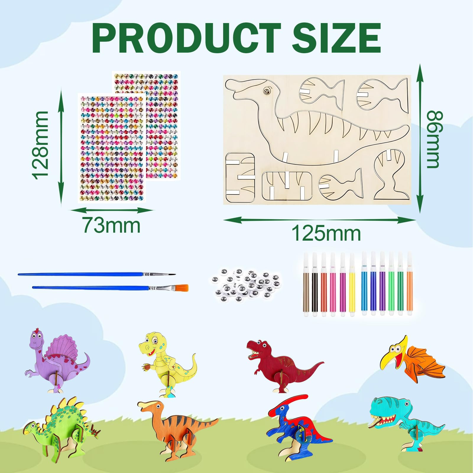 Pynzeka 16 piezas de conjuntos de manualidades de dinosaurios de madera, rompecabezas 3D de madera para pintar, juguetes creativos para pintar, manualidades para cumpleaños
