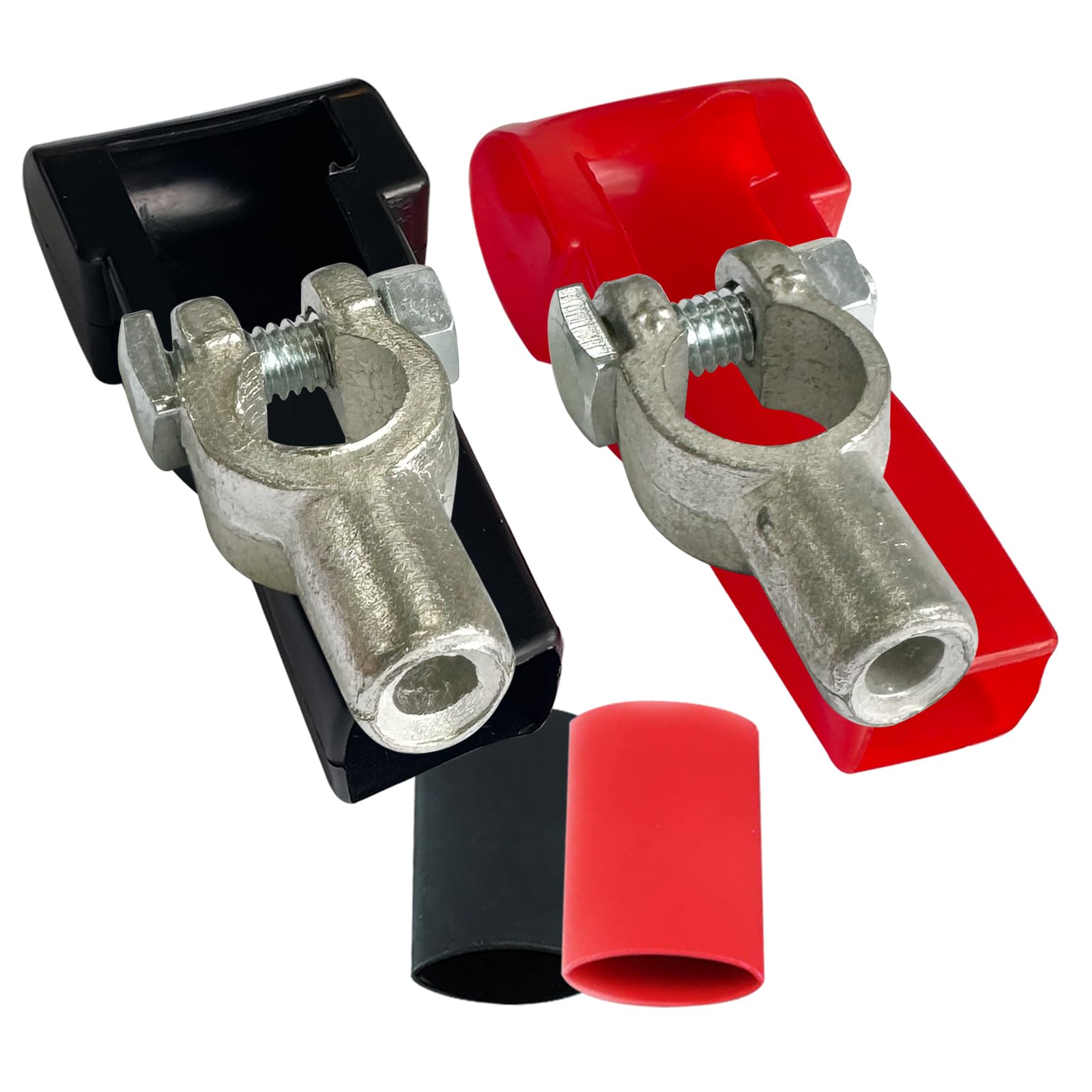 Ampper Copper Battery Terminal Connectors, Top Post Battery Terminals Connector Set (+/-) W/Cover and Heat Shrink Tubes for 4 Gauge Wire (1 Pair)