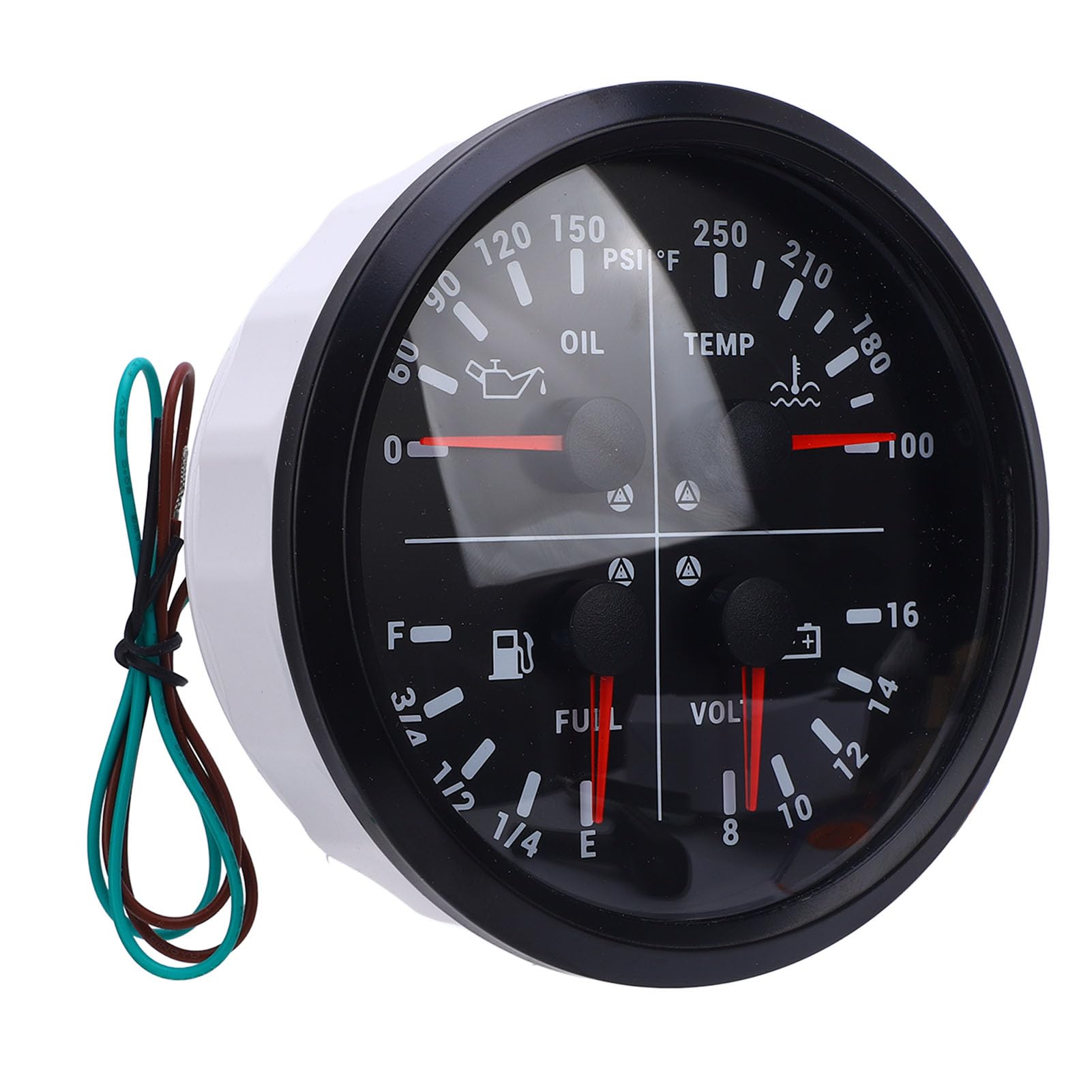Yctze 110 Mm 4 3/8in 4 en 1 Medidor Multifunción DC 12V 0-150PSI Presión de Aceite Nivel de Combustible 100-250 ℉ Temperatura de Agua 8-16V para Camión de Botes de (Dial Negro Bisel