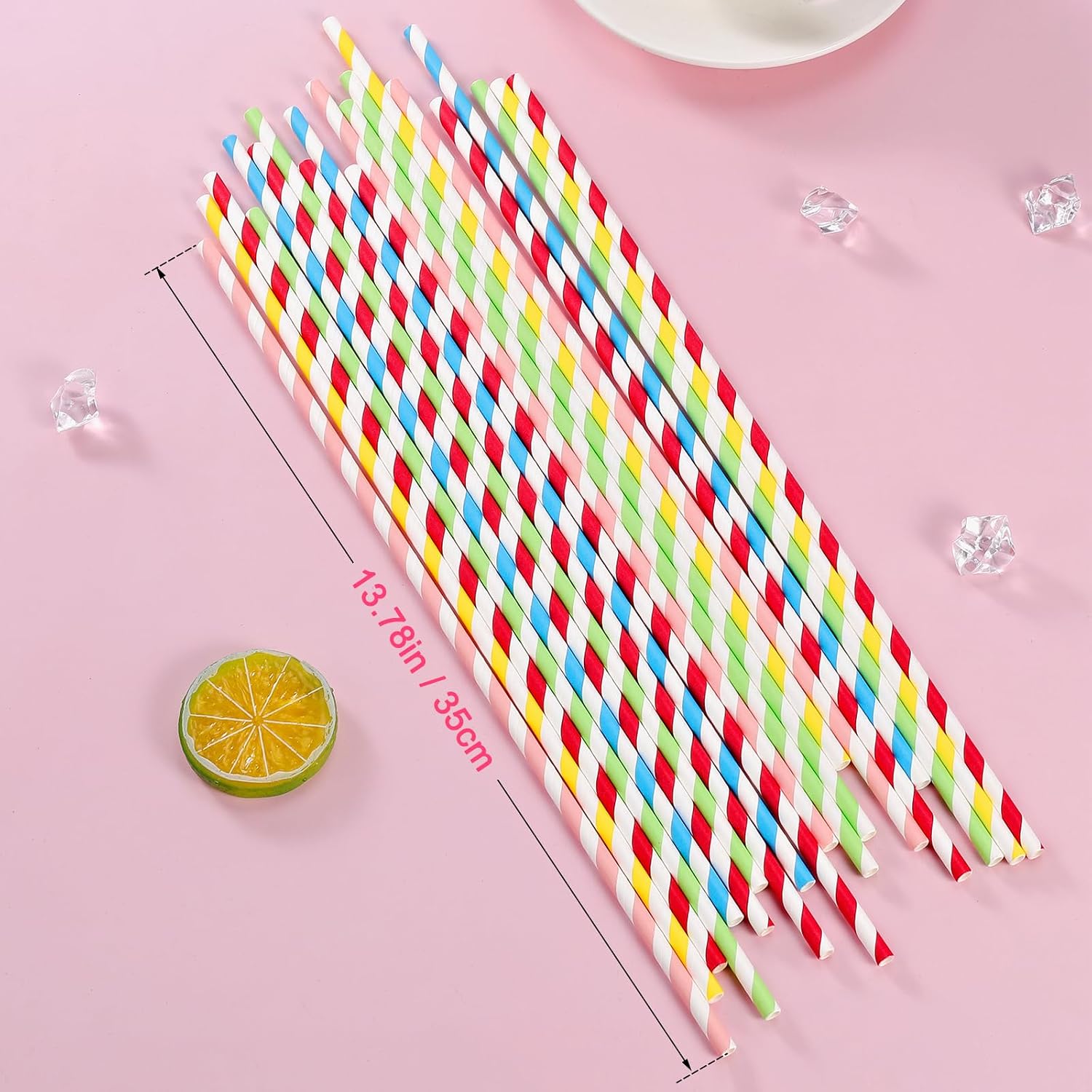 100Pcs Colorful Cotton Candy Sticks - 13.8 Inches Stripe Paper Sticks Cotton Candy Sugar Making Supplies, Extra Long Paper Straws for Party