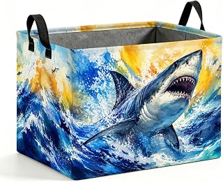 Ocean Shark Storage Basket 56L, Wave Laundry Hamper Gift Organizer | Storage Basket for organizing clothes, toys, blankets and daily items, keeping rooms neat with stylish home decor.