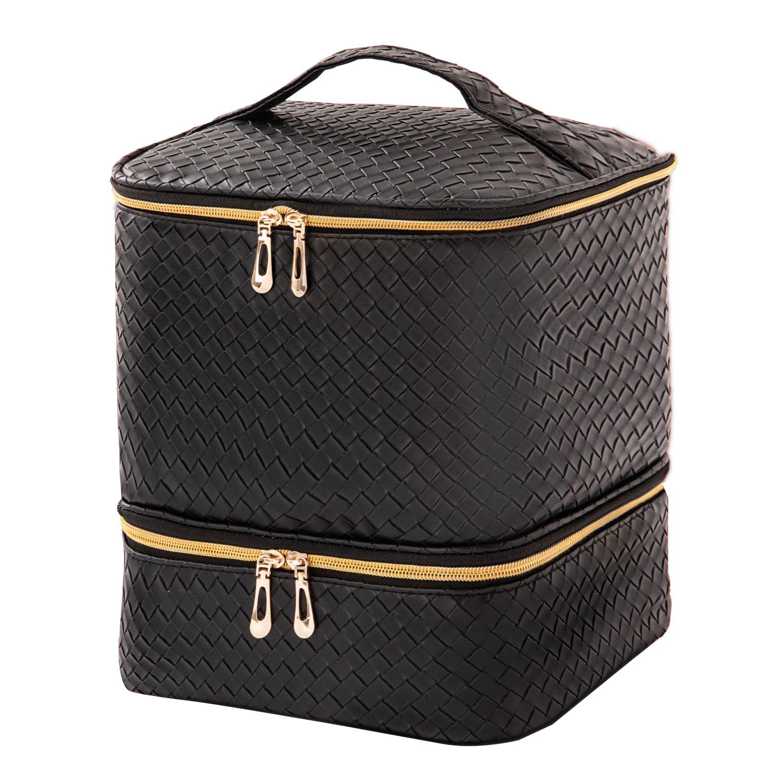 KGMCAREPortable Nail Polish Storage Bag with UV Light Case - Holds 30 Bottles and 1 UV LED Nail Lamp, Double-Layers Nail Dryer Case for Gel Nail Polish Kit, Nail Art Decorations (Woven Black)