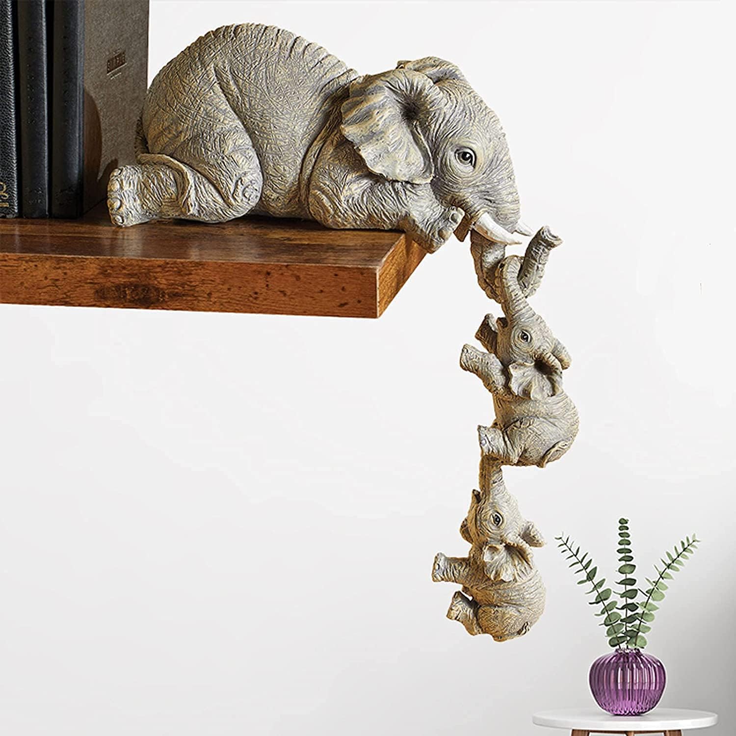 YWHWXB Collectable Elephant Shelf Sitter 3Pcs Set, Mother Elephant Hanging Baby Elephants on The Edge, Mantelpiece Decoration, Hand-Painted Resin Figurines for Home Decor Gift : Home & Kitchen