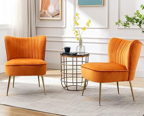 Juego de 2 sillas decorativas de terciopelo, sillas laterales tapizadas, modernas de mediados de siglo, con patas doradas, para habitación de