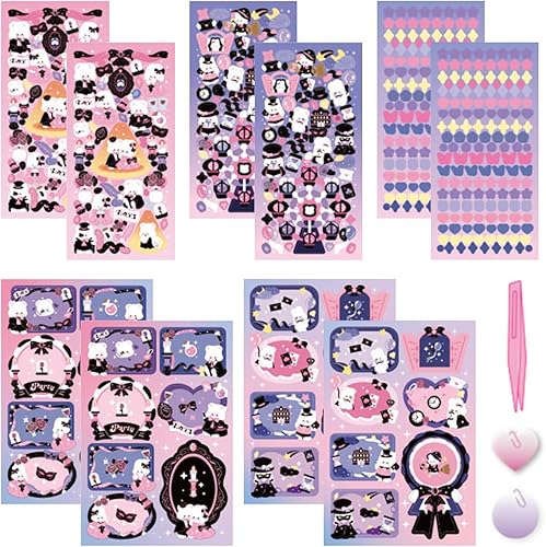 Miniatura 6 de Kit de 15 calcomanías decorativas coreanas que incluye 10 hojas de calcomanías decorativas, 1 pinzas, 2 colgantes, 2 cadenas, calcomanías coreanas