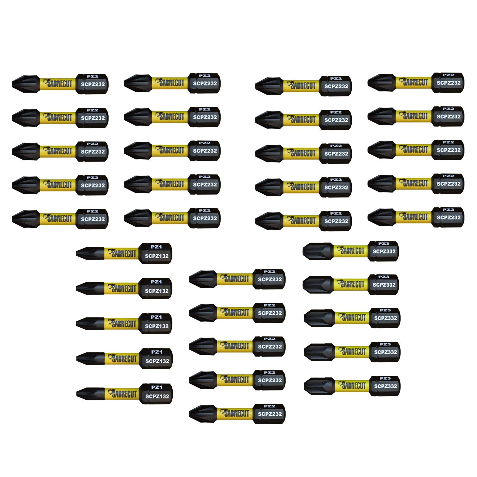 Sabrecut 35 X Scrck32x 32Mm Pz1 Pz2 Pz3 Magnetic Impact Screwdriver Driver Bits Set Single Ended Pozi Pozidriv Heavy Duty