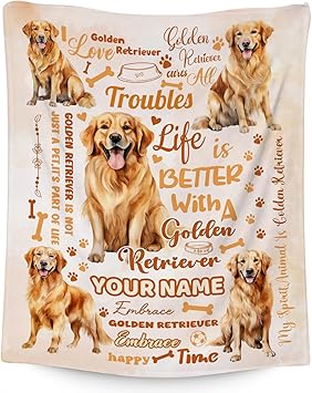 Custom Golden Retriever Blanket, Golden Retriever Lovers Gift, Cute Soft Throw Gifts for Girls Boys Women, Cozy Flannel Throw Blankets for Bed Travel, 50"x60"