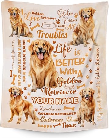 Custom Golden Retriever Blanket, Golden Retriever Lovers Gift, Cute Soft Throw Gifts for Girls Boys Women, Cozy Flannel Throw Blankets for Bed Travel, 50"x60"