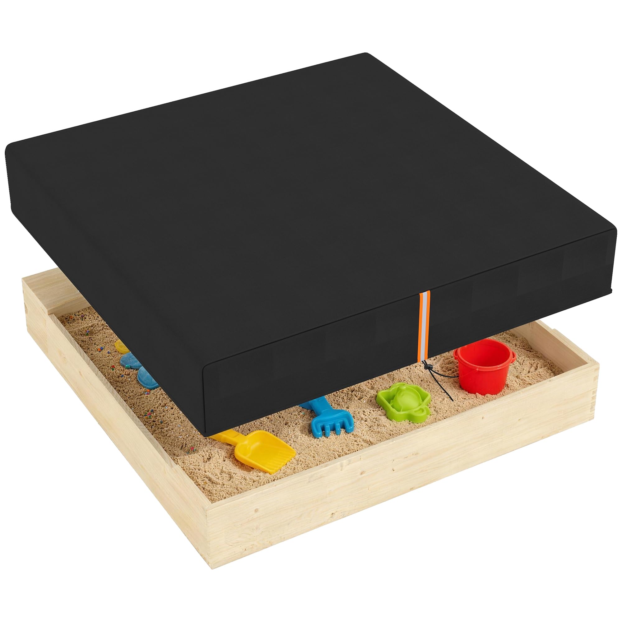 AIYAPLAY Sandbox Cover, Square Sandpit Cover Waterproof Dustproof UV Protection, Sandbox Canopy with Drawstring and Elastic Band for Sandpit, Furniture and Toys, 420D Oxford Fabric, 125 x 125 x 20 cm