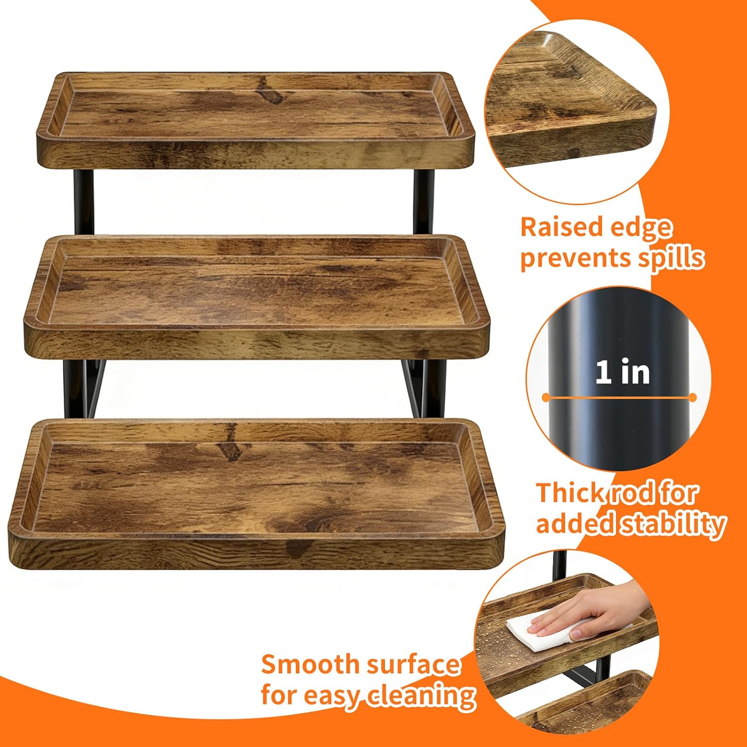 3 Tier Serving Tray, Wood Cupcake Stand Reusable Serving Trays for Party, Rustic Farmhouse Decor Tiered Serving Platter for Fruit, Snacks, Candy & Pastries with Sturdy Metal Frame