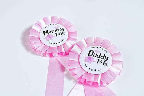 Miniatura 2 de HAPPYLAND - Decoraciones de baby shower para niña, juego de elefante rosa para bebé, hojalata, insignia de mamá para ser y papá para baby shower