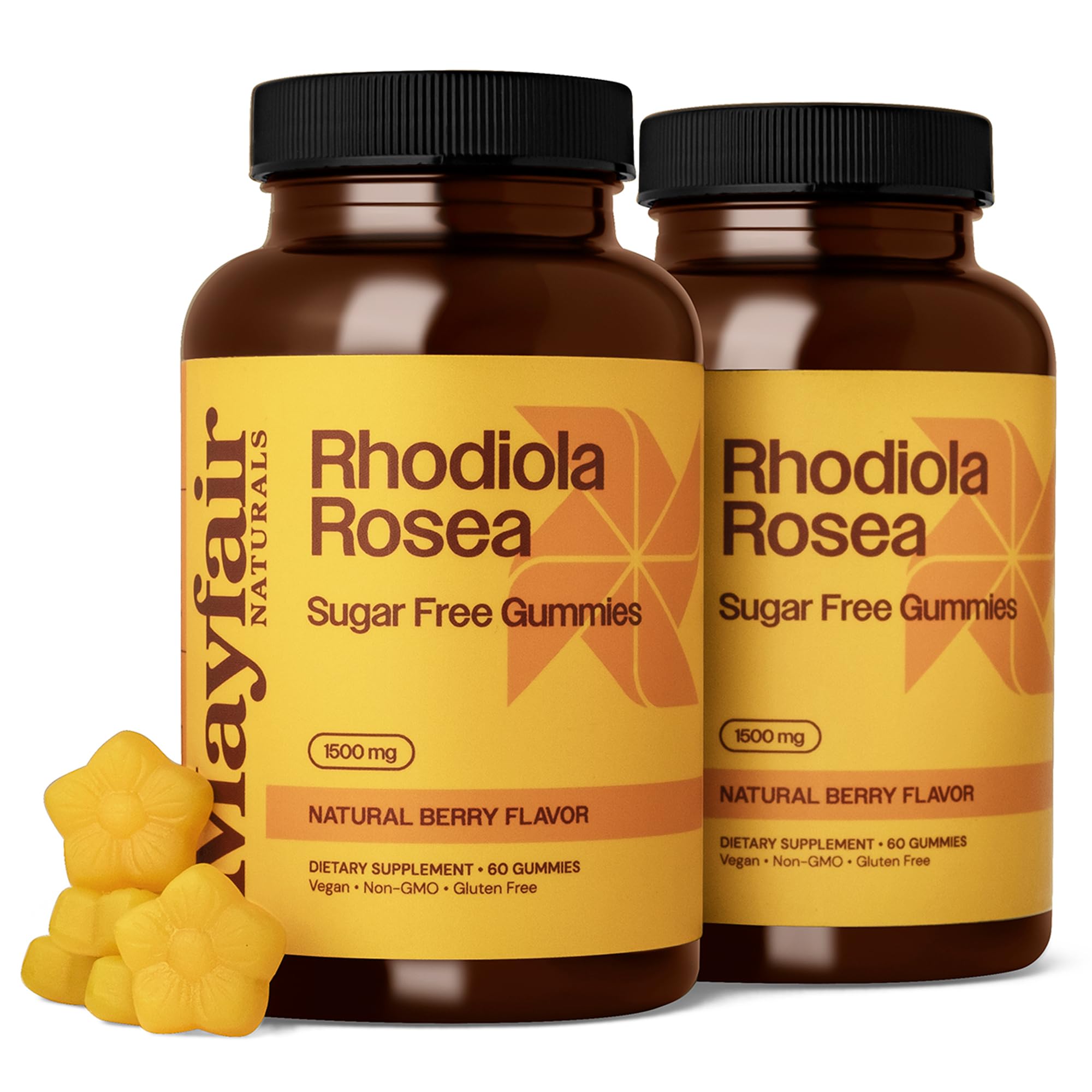 Rhodiola Rosea Sugar Free Gummies (2 Pack), Dietary Supplement, 1500mg, 60 Gummies Each (120 Total), Natural Berry Flavor