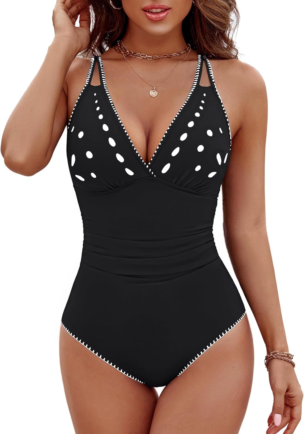 BMJL One Piece Swimsuit for Women Tummy Control Bathing Suit Popular Swimsuits with Laser-Cut Details