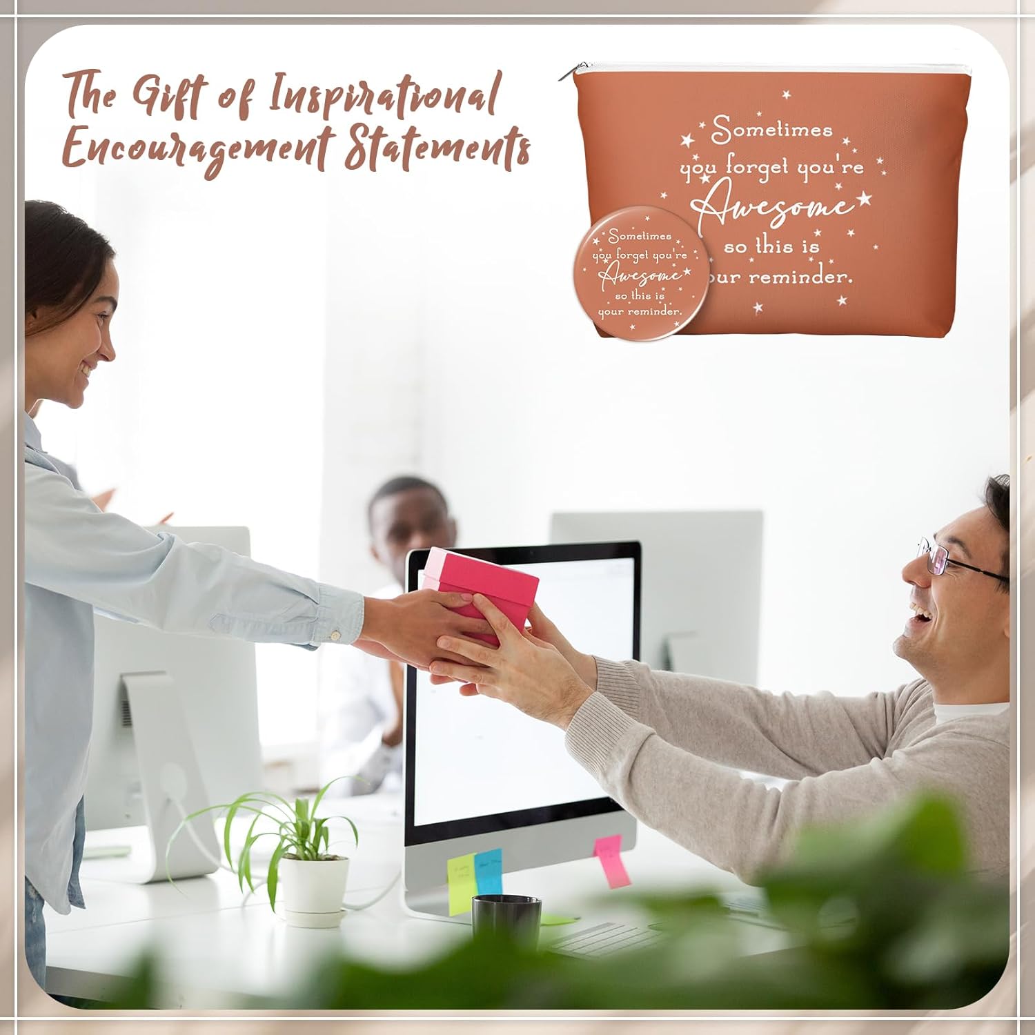 60 Pcs Employee Appreciation Gifts For Women Inspirational Canvas Makeup Bags Portable Compact Mirror Bulk Cosmetic Bags Thank You Gifts for Social Worker Coworkers (Praise,Vintage)