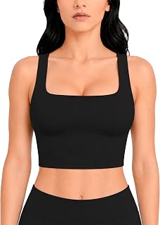 Sunzel Square Neck Longline Sports Bra, Built-in Bra Crop Tank Top | Buttery Soft, Removable Pads, Light to Medium Support, Wide Straight Straps, Yoga, Pilates, Gym, Daily Wear