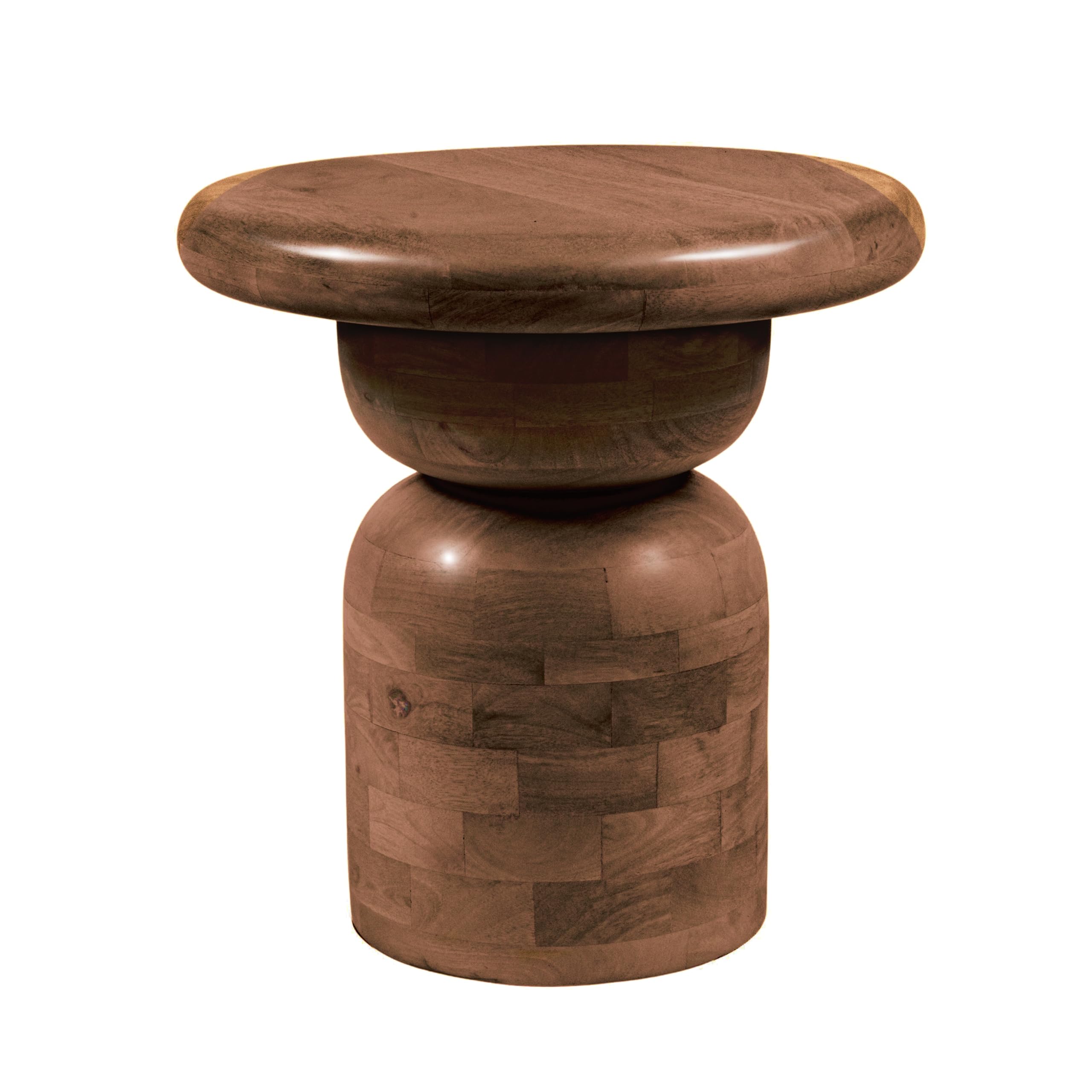 Creative Co-Op Round Mango Wood Accent Table with Stacked End Grain Base, Walnut Finish