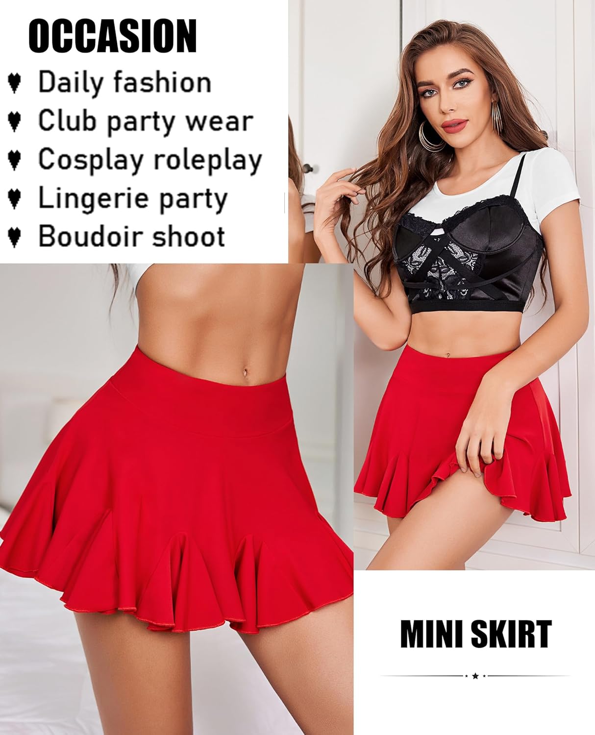 Avidlove Mini Skirt for Women Sexy Pleated Skirts High Waist Skater Skirt Ruffle Lingerie Skirts - Image 4