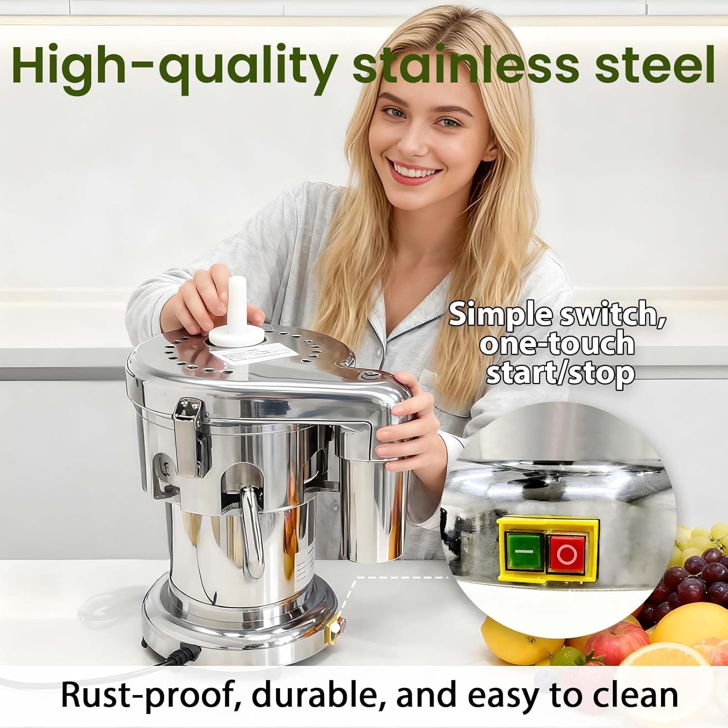 Commercial Juicer Machines Vegetable and Fruit, Auto Juice & Residue Separated, Heavy Duty Juice Press with Push Rod, Stainless Steel Fruit Juicer, 661.4-1322.8 lbs/Hr Capacity