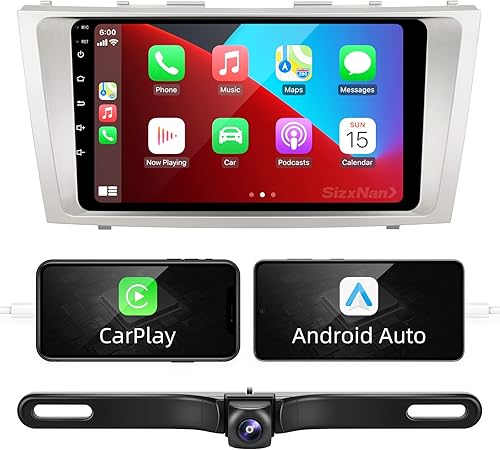 Para Camry Upgrade Android Radio Compatible con Carplay Android Auto, Estéreo de Coche Bluetooth Navegación Pantalla Táctil Reproductor Multimedia