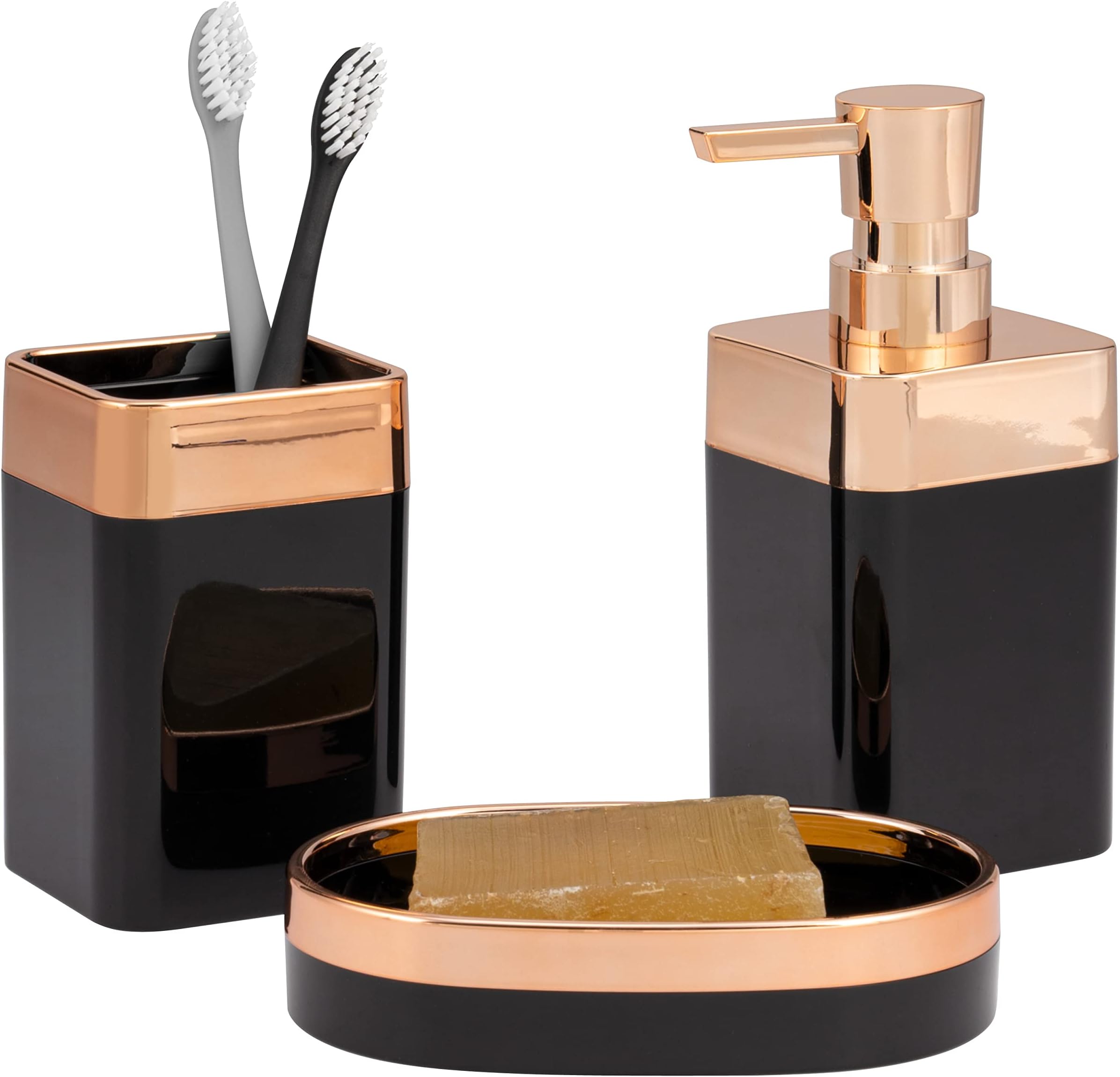 bremermann Savona Bathroom Set 3-Piece Plastic Black Rose Gold Soap ...