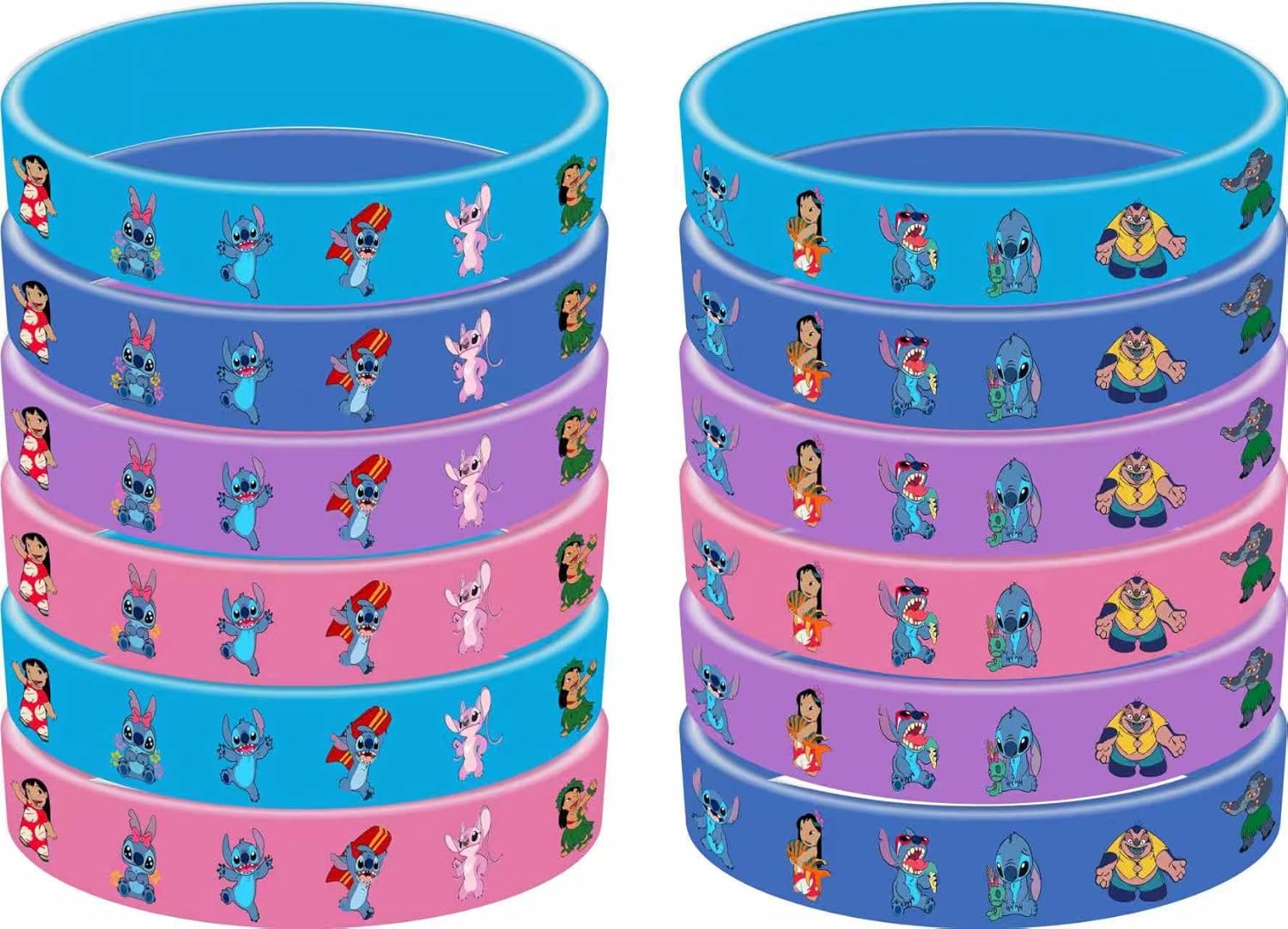 86pcs Stitch Birthday Party decorations Set Included 12 Bracelets, 12 Acrylic Pins, 12 Keychains, 50 Stickers, for Boys and Girls Cartoon Theme Party