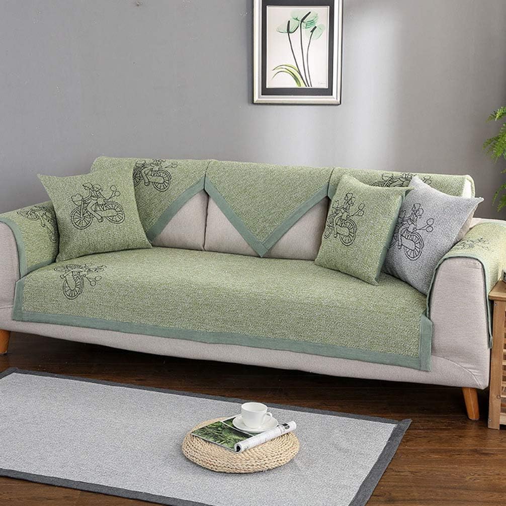Ziv Nat ソファーカバー マルチカバー 北欧 綿線 キャラクター モダン 可愛い 自転車 ラブラブ パインピング 出窓 室内マット 肘掛け 四季通用 キズ防止 汚れ防止 丸洗い 1 2 3人掛け 犬猫用 ラグマット グリーン 90x1ｃｍ Faz Co Zm