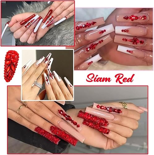 Miniatura 4 de Diamantes de imitación rojos para uñas, 120 formas múltiples con parte trasera plana rojo rubí + SS10 SS16 cuentas redondas rojas siam K9, piedras