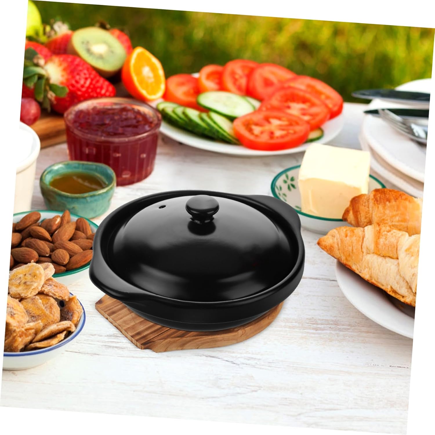 OUNONA Japanese Style Ceramic Cooking Pot with Lid Stove Top Griddle Compatible Small Braised Chicken Casserole for Home Kitchen Smooth Surface with Thick Handle for Easy Handling