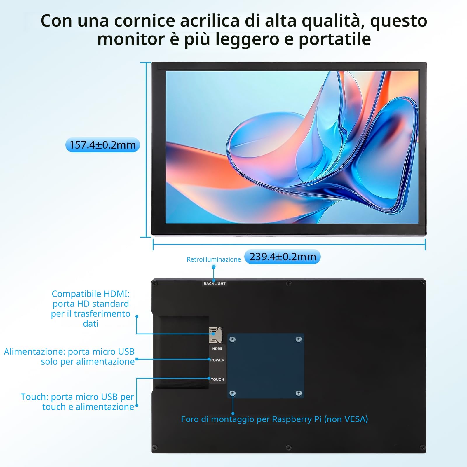 ELECROW Touchscreen Monitor, Raspberry Pi Display Small Monitor 10.1 Zoll 1280×800 HD Mini Display für Raspberry Pi 5/400/4/3/2/Zero/B/B+, Win11/10/8/7, Jetson Nano
