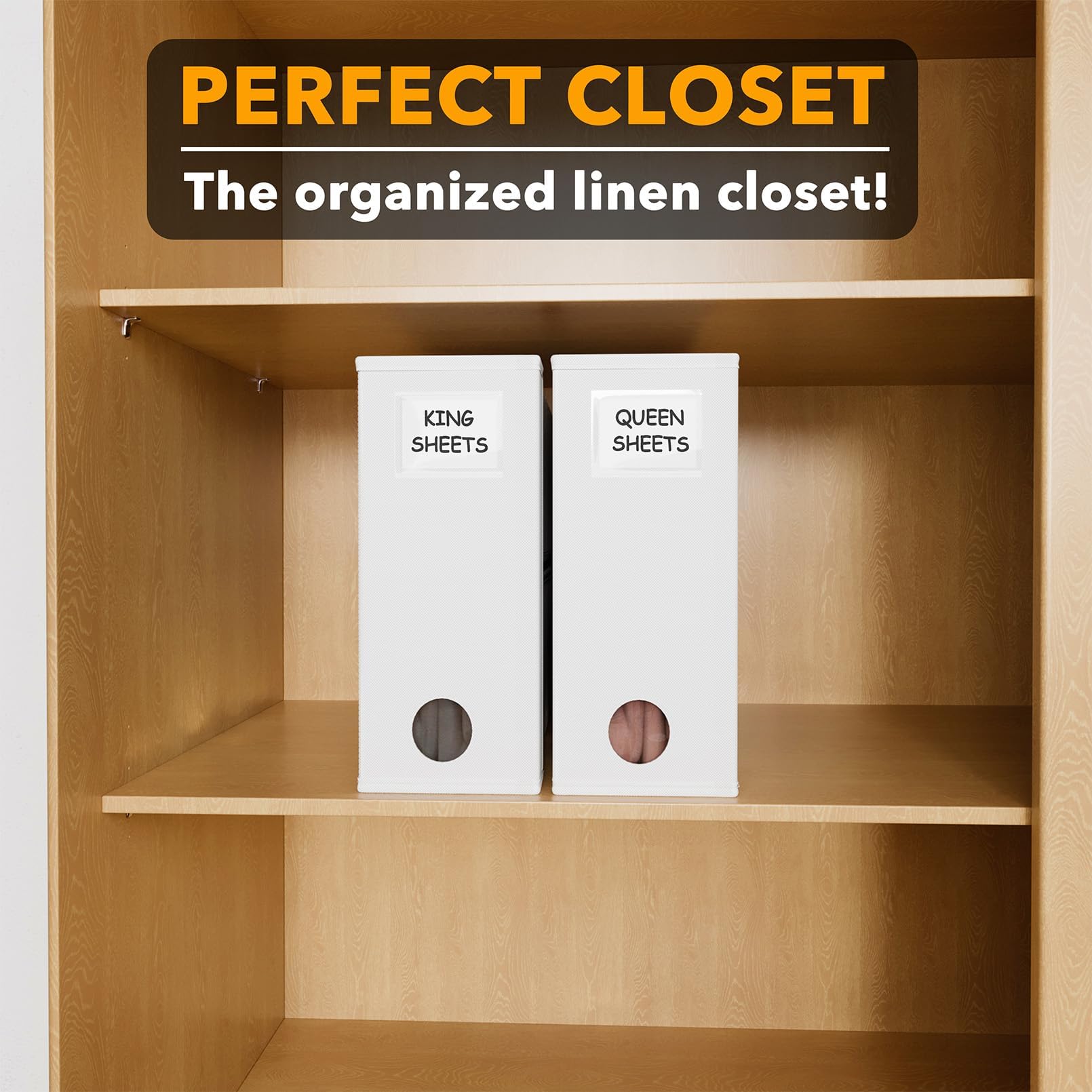 SpaceAid 2 Pack Bed Sheet Organizers and Storage, Foldable Sheet Organizer for Linen Closet, Sheets Set Folder Keeper with Window XL (Queen & King Size) Organizing Bedding Container, White