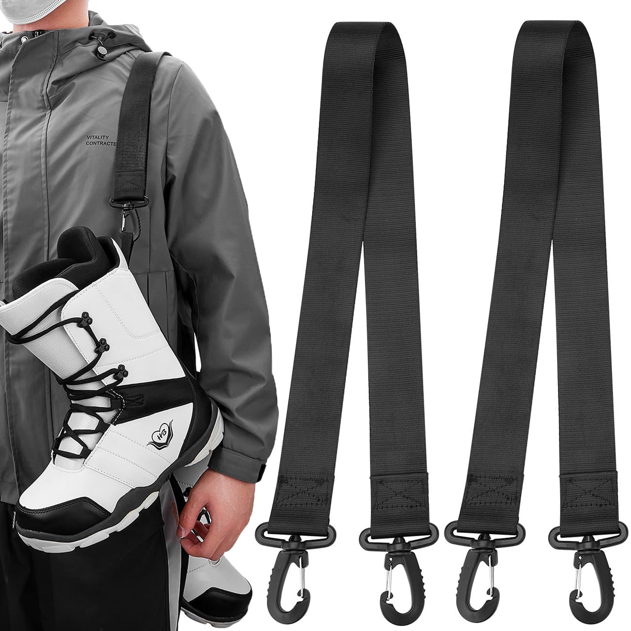 MOPHOEXII 2 Pack Ski Boot Carrier Straps,Ski and Snowboard Boot Shoulder Sling Leash for Women Men,Skates Carry Leash, Roller Skate Leash for Skiing, Snowboarding, Ice Skates (Black)