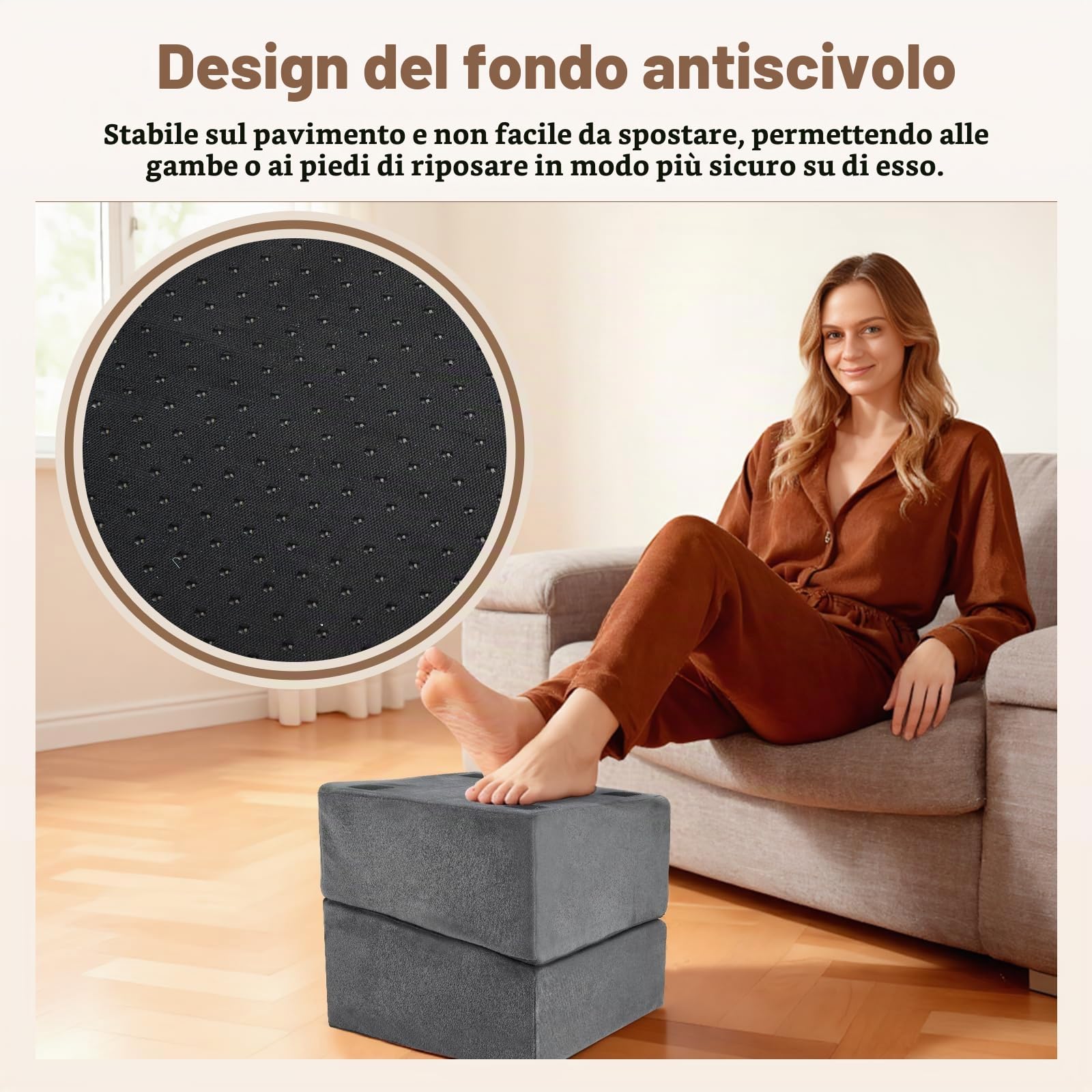 Poggiapiedi per sotto la scrivania in ufficio, poggiapiedi regolabile in 3 altezze, 15/27/45 cm, poggiapiedi ergonomico con rivestimento lavabile, per sedia da ufficio e da gioco, grigio