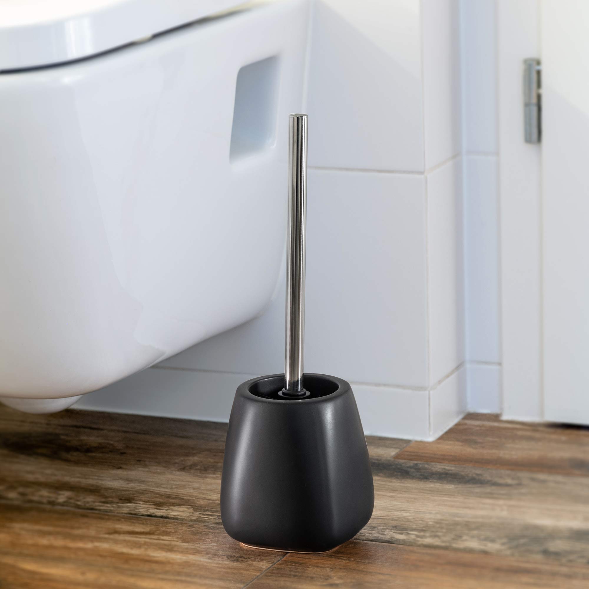 KADAX Scopino per WC, Spazzolone con Manico Lungo in Acciaio e Supporto in Ceramica, Spazzola per Toilette, Accessori per Bagno (Set di 2, Grigio
