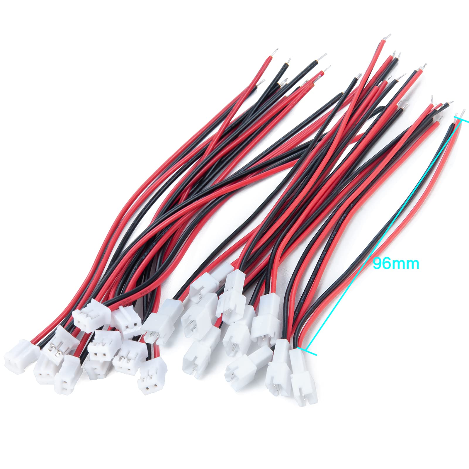 10PCS PH2.0-2P Connector Cables For SCX24 RC Car - Male & Female 22AWG Silicone Wire, 96mm Length