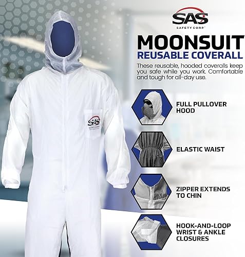 Miniatura 3 de SAS Safety 6938 Moon Suit - Overol de nailon y algodón, grande, color blanco