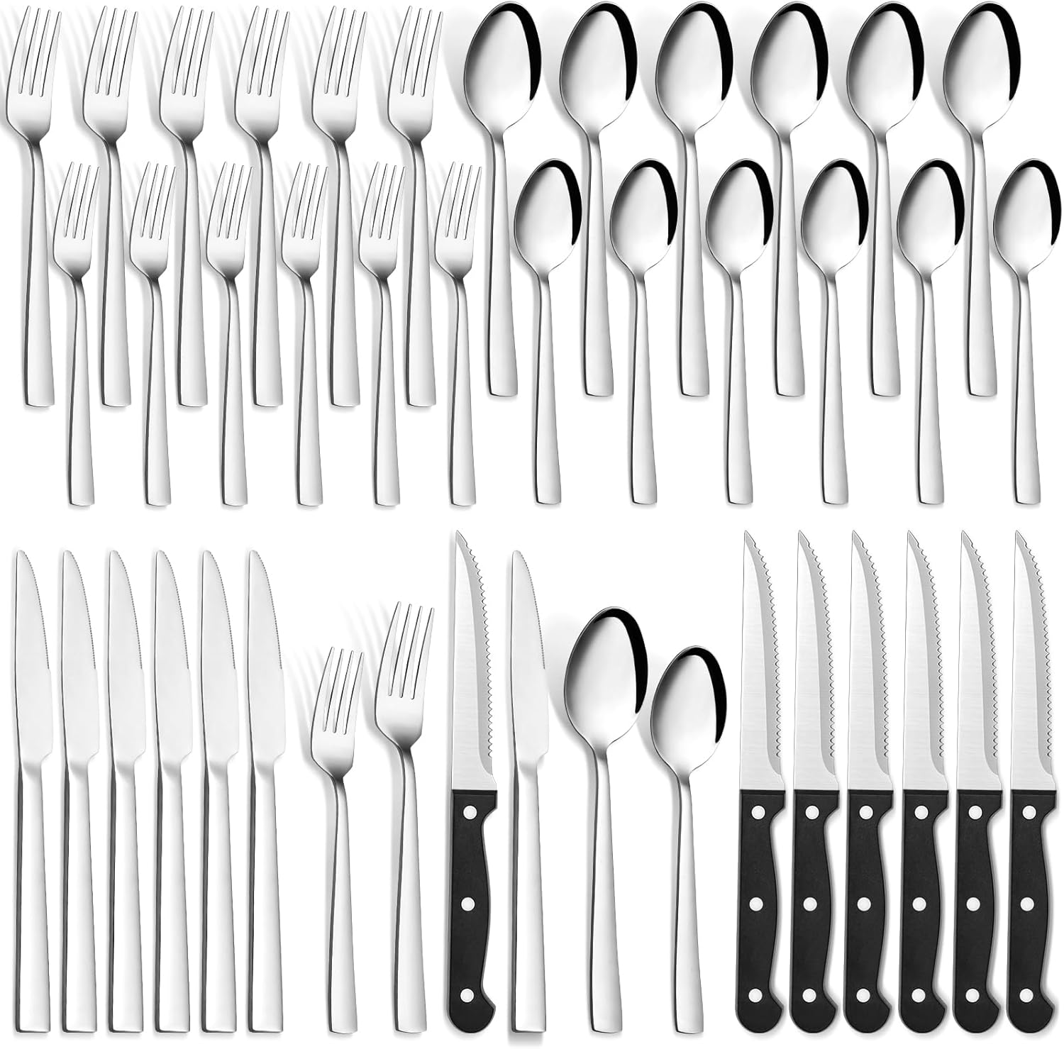 Cutlery Set for 6 People, 36-Piece Stainless Steel Cutlery Set with Steak Knife, High-Quality Knife Fork Spoon for Family/Party/Hotel, Highly Polished & Dishwasher Safe