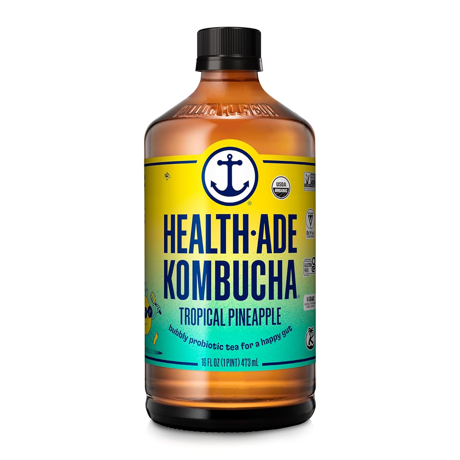 Health-Ade Kombucha Tea Organic Drink, Fermented Tea with Living Probiotics, Detoxifying Acids, Supports Gut Health, Non-GMO, Vegan, Gluten Free, 12 Pack (16 Fl Oz Bottles), Tropical Punch