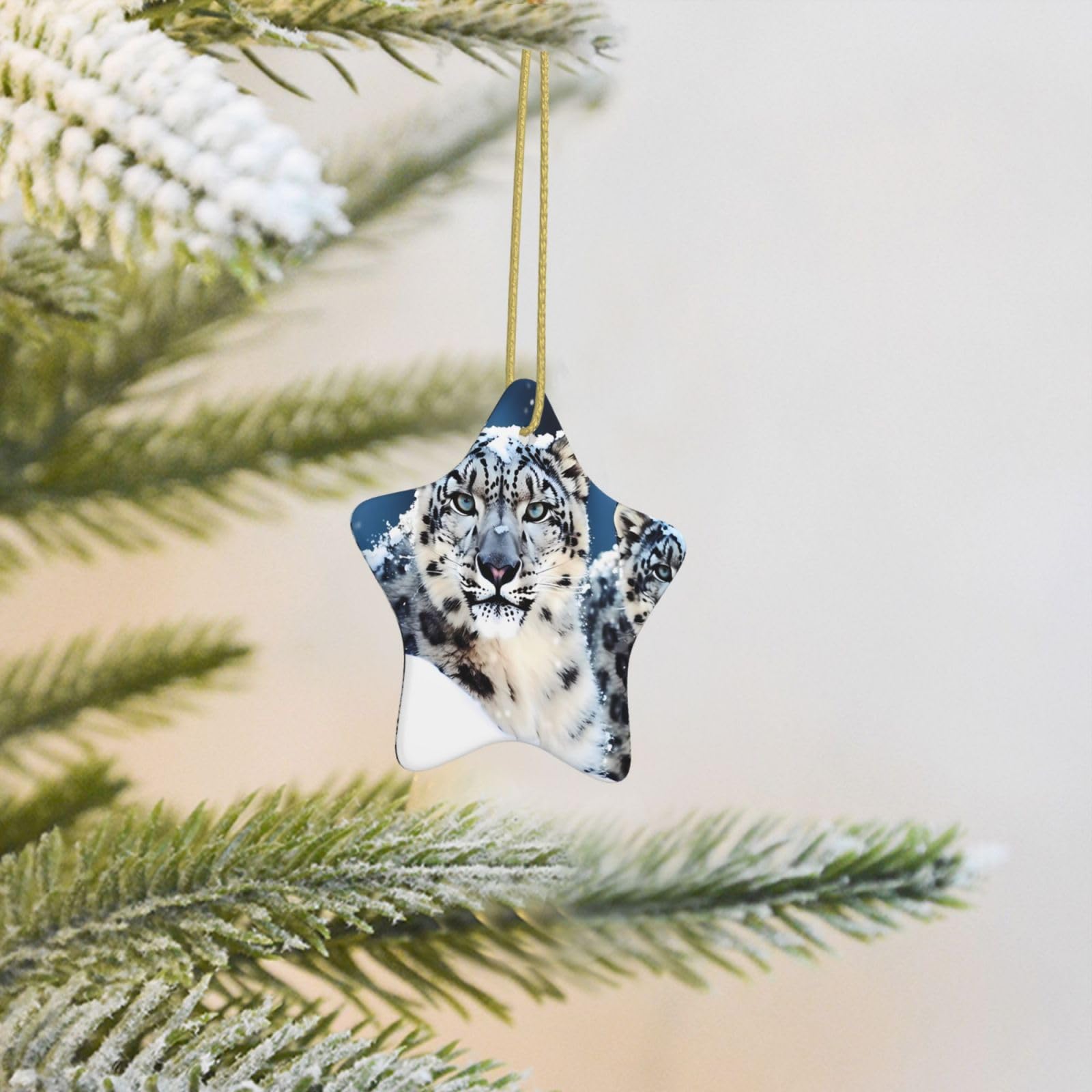 Christmas Tree Decoration Hanging Star Ornament Blue Eyed Snow Leopard Ceramic Ornaments Christmas Tree Decorations Star Pendants for Xmas Tree Winter New Year Wedding Party Supplies