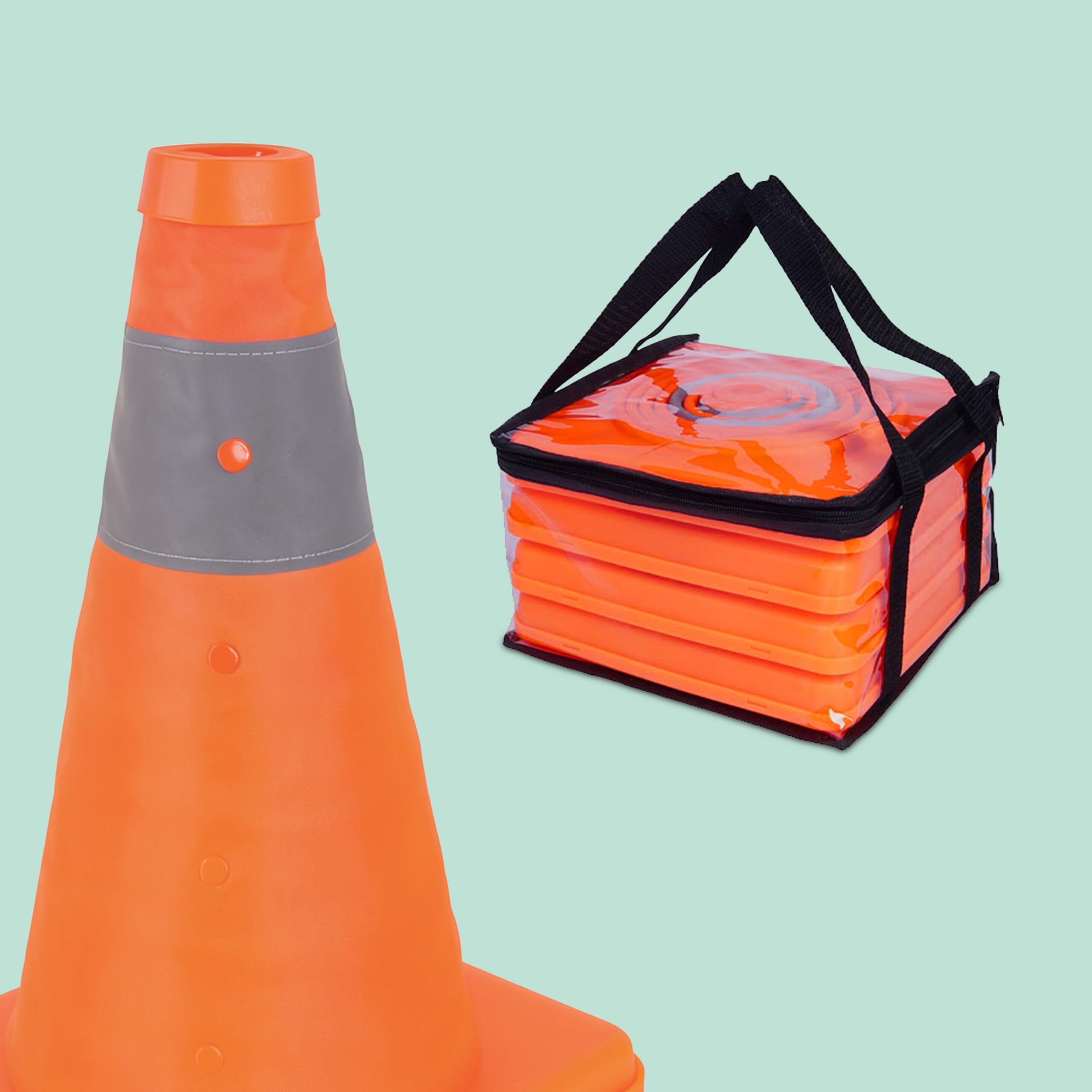 Relaxdays cônes de signalisation, Lot de 4, Pliables, Bandes réfléchissantes, 30 x 19 x 19 cm, Orange/Argent