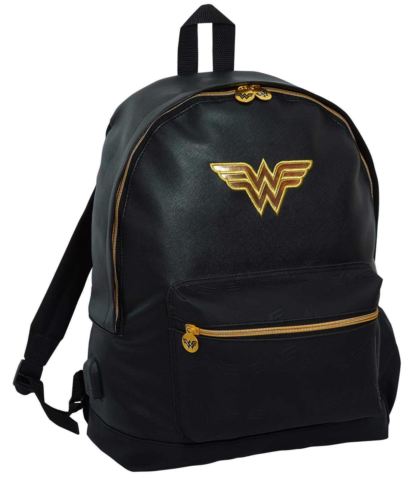 DC ComicsWonder Woman Backpack Adults Kids Large Black A4 Faux Leather  College Girls Work Rucksack USB Port